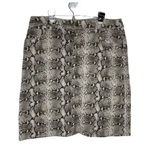 CHICOS 1.5 Snake Print Denim Skirt Pencil Straight Womens Size Medium Brown‎